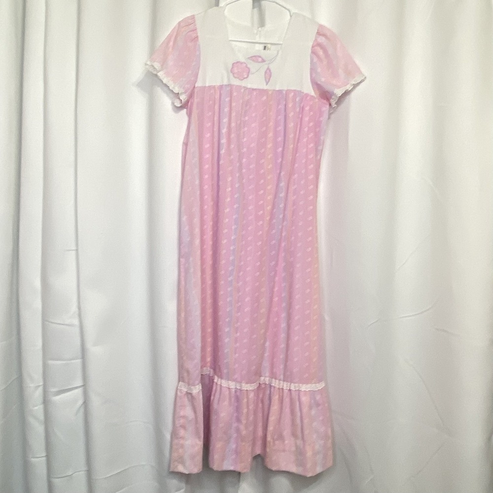 Vtg Liberty House Hawaii Maxi Dress Cottagecore Muumuu Flowers Pink White Size 7